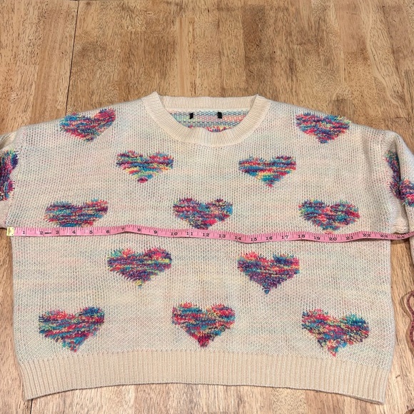 Cream Sweater With Raised Multi-Colored Hearts Size L - Picture 6 of 7